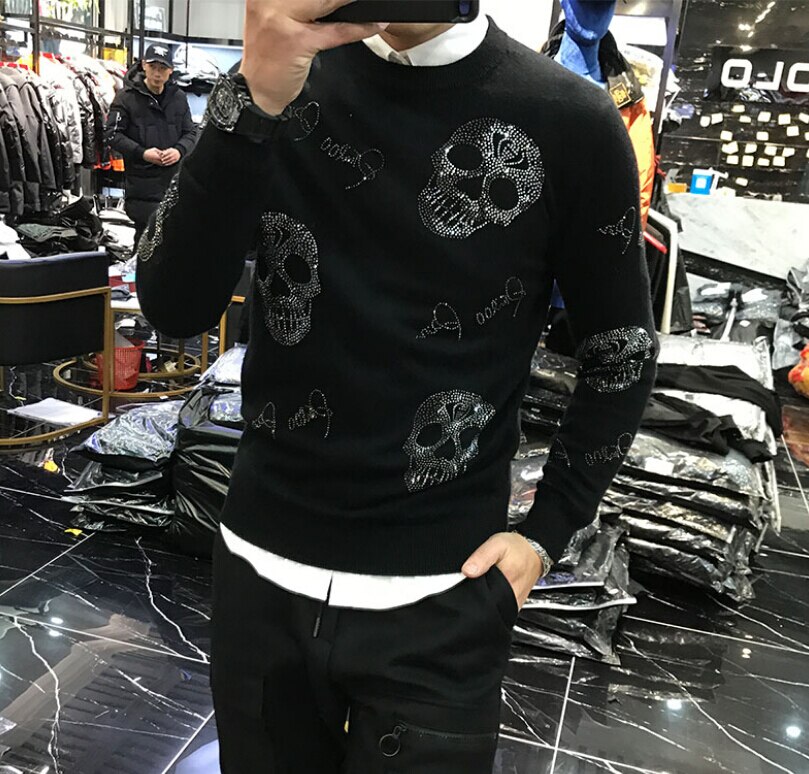 남성 2020 겨울 한국 스타일 개성 맞는 패션 브랜드 해골 중기술 핫 드릴링 스웨터 남자